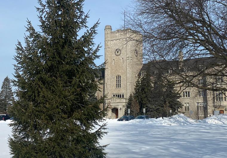 Johnston Hall in the snow