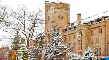 Johnston Hall with a light blanket of snow